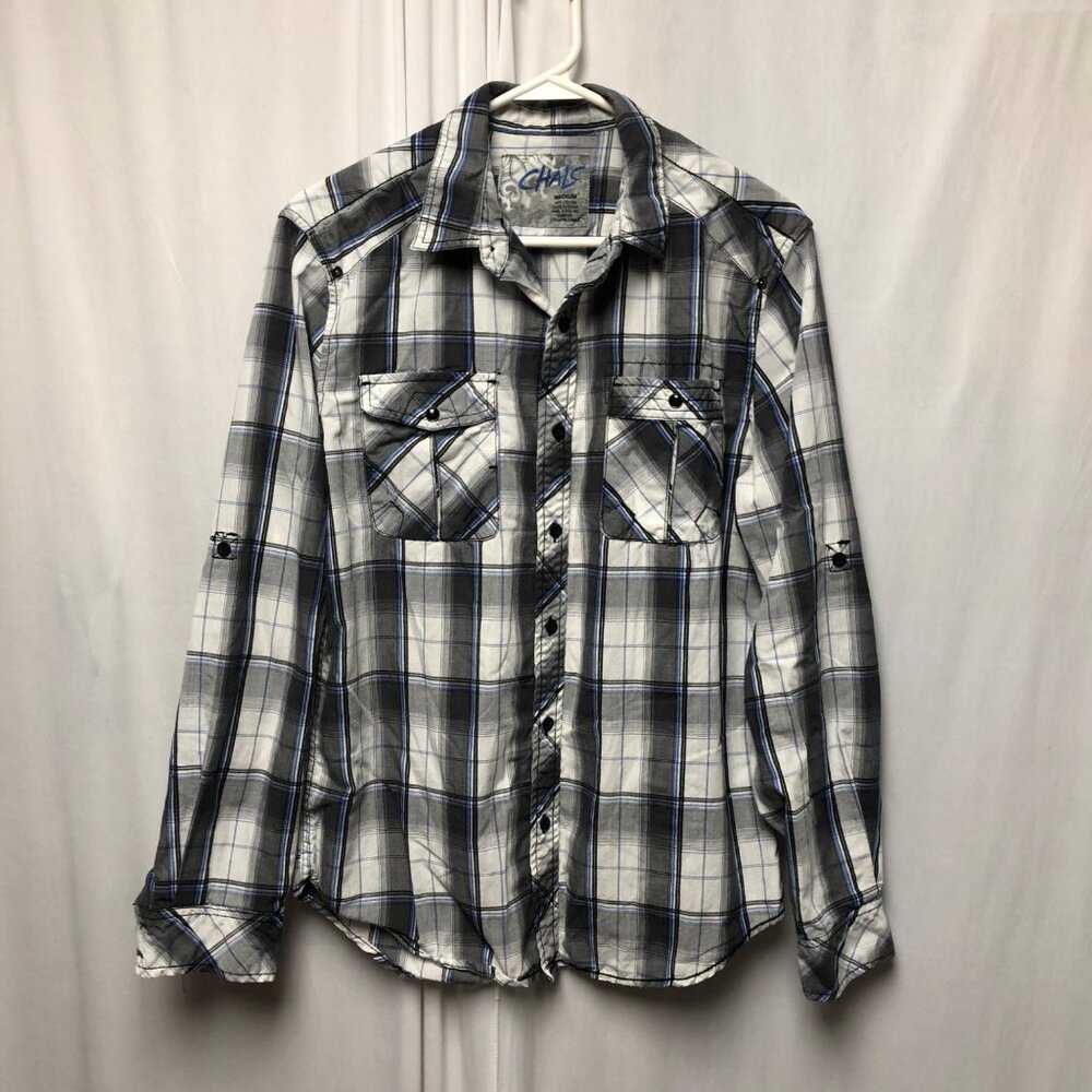 Chalc Plaid Shirt Mens Size Medium Long Sleeve Button Down Cotton Western